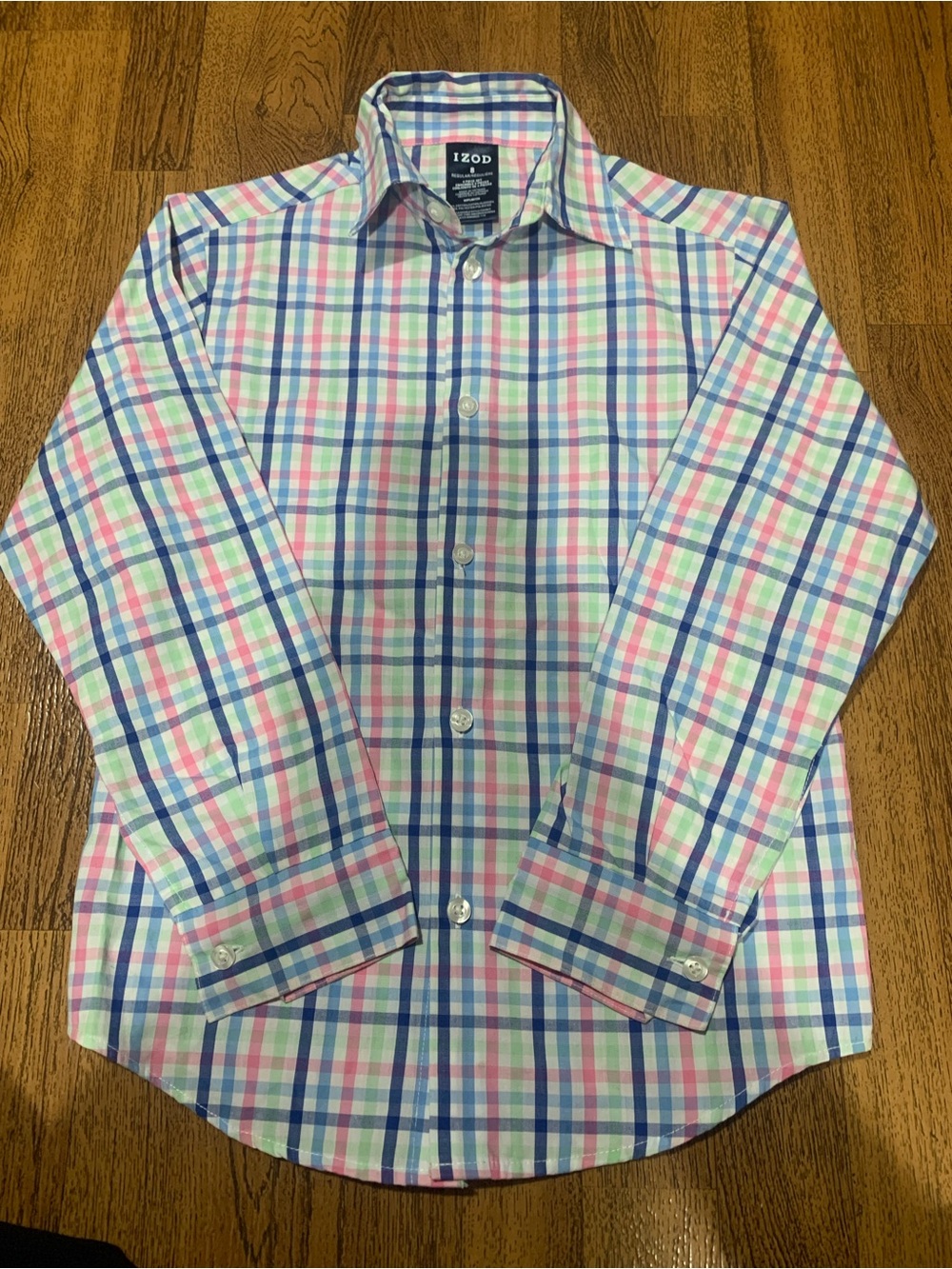 Izod Multicolor Plaid Button-Up Shirt - Blue, Pink, Green - Picture 1 of 3